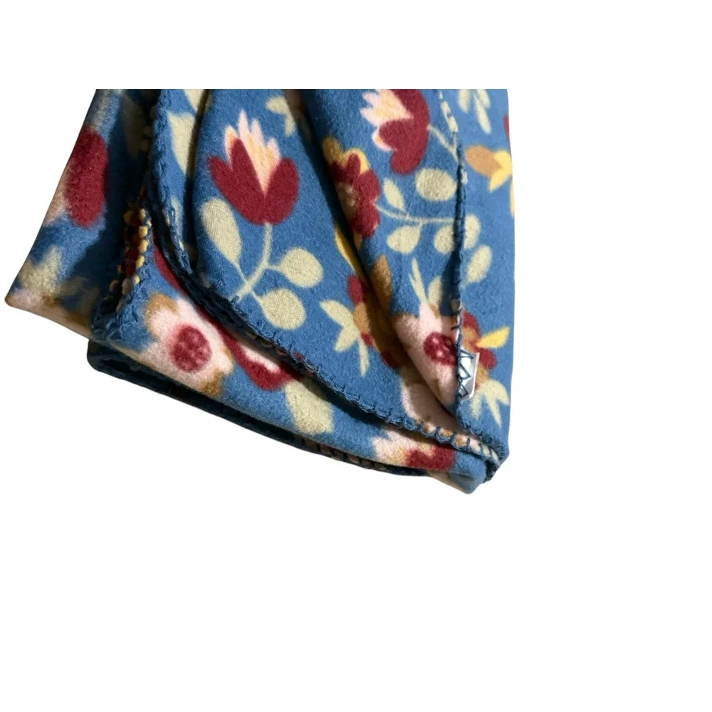 Maroon Blue Floral Print Fleece Blanket Autumn Colors Accent Throw Cover Quilt
